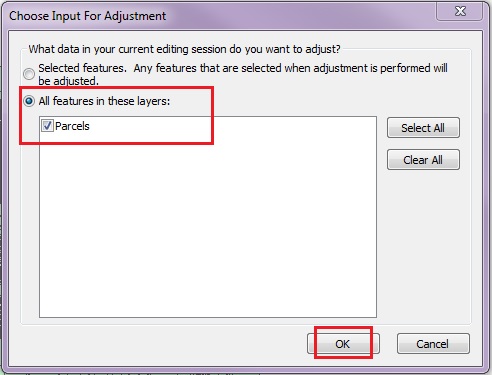 Image of the Choose Input For Adjustment window.