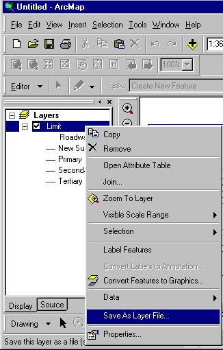 Save As Layer File option on the Context menu after right-clicking a dataset in ArcMap's Table of Contents.
