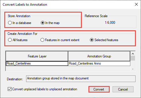 Image showing the Convert Labels to Annotation dialog box