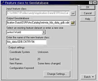 [O-Image] Feature class to Geodatabase dialog box