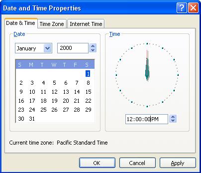 image of the Date and Time Properties dialog box