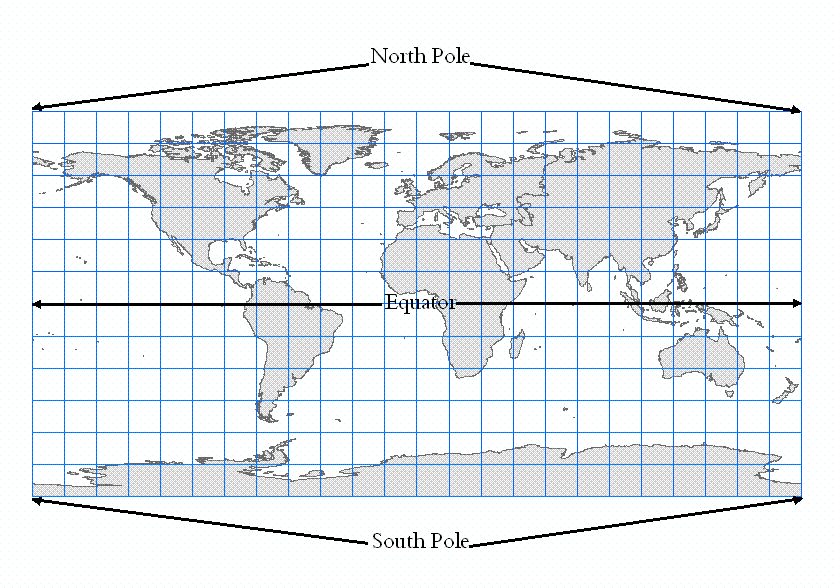 The Earth in a geographic coordinate system