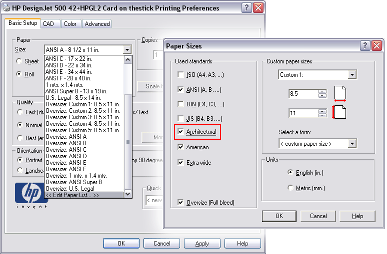 [O-image] Adding ARCH paper sizes to a printer driver