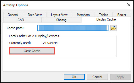 The Clear Cache button in ArcMap Options.