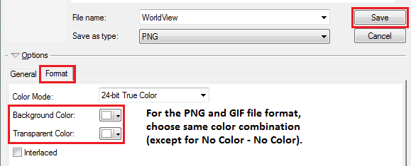 The Format tab of the Export Map dialog box for the PNG and GIF file format.