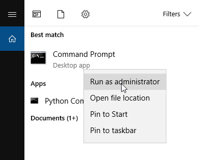 Type CMD into Windows Search and right-click the Command Prompt.