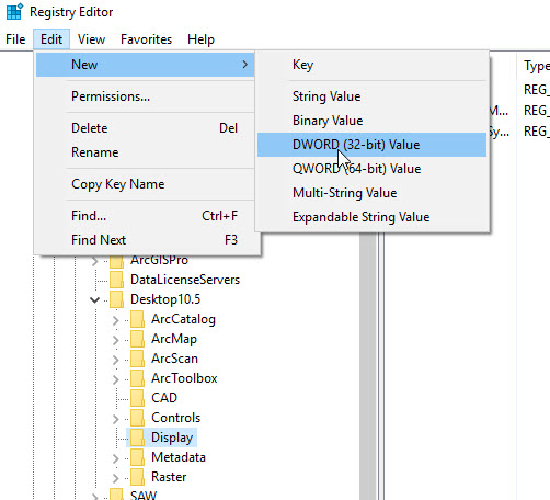An image of the Registry Editor instruction to DWORD Value.