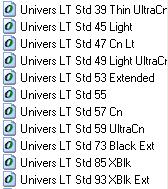 [O-Image] List of installed Univers fonts as shown in ArcMap