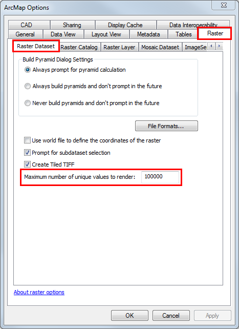 An image of the ArcMap Options dialog box.