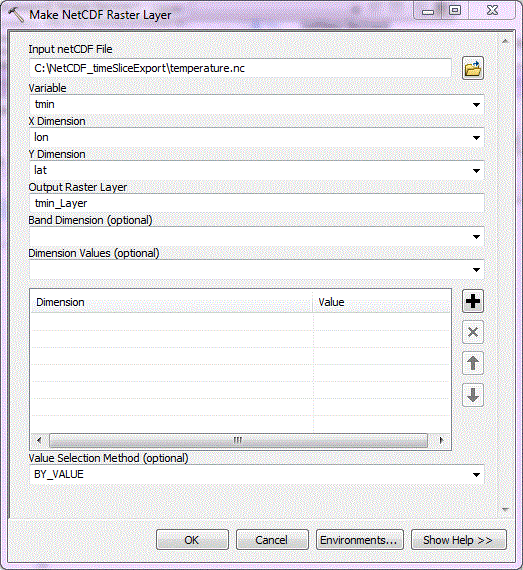 Image of the Make NetCDF Raster Layer window