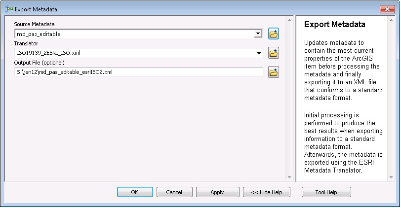 [O-Image] Export Metadata tool ISO to ArcGIS metadata
