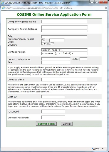 [O-Image] Figure 1 - Cosine Online Service Application Form