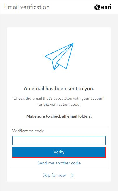 The Email verification window displaying the Verification code. Click Verify.