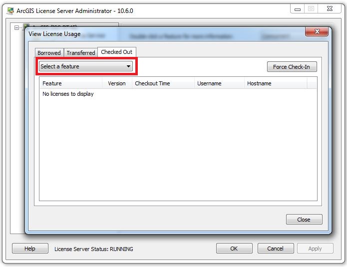 The Checked Out tab in ArcGIS License Server Administrator