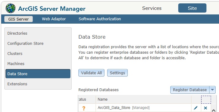 ArcGIS Server Manager Data Store