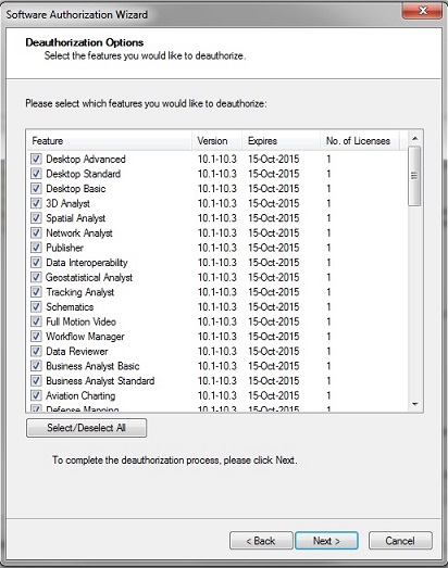 Deauthorization Options selected in the Software Authorization Wizard