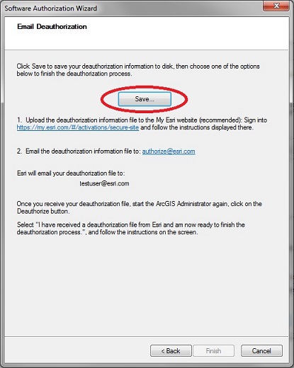 Save Email Deauthorization option selected in the Software Authorization Wizard