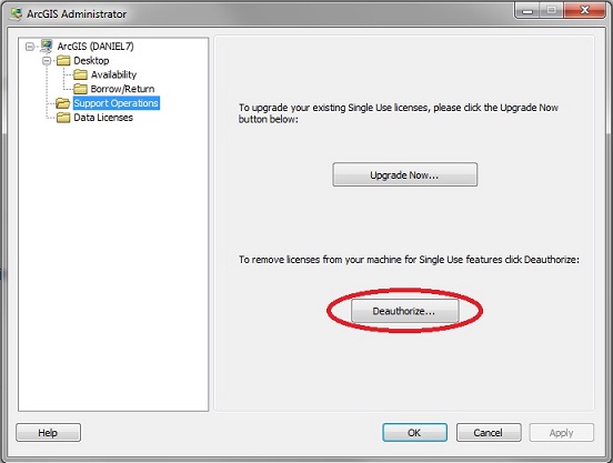 Deauthorize button in ArcGIS Administrator