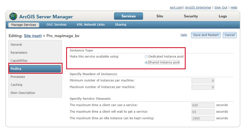 Setting a service to use the shared instance pooling in Server Manager