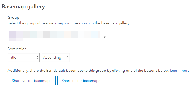 The Basemap gallery section in ArcGIS Online