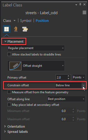Adjust the offset placement settings for the label class