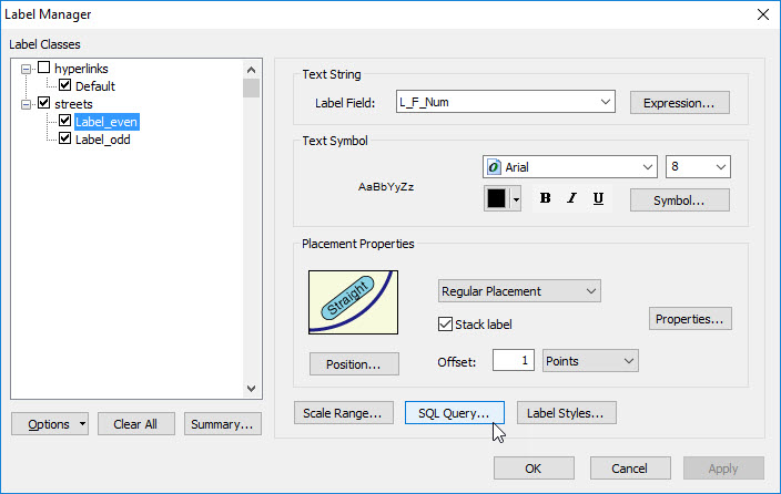 Click the SQL Query button in the Label Manager dialog window