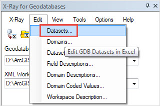 The Datasets option to open the schema in Excel
