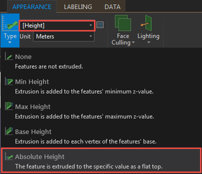 Selct Absolute Height and field with height values.