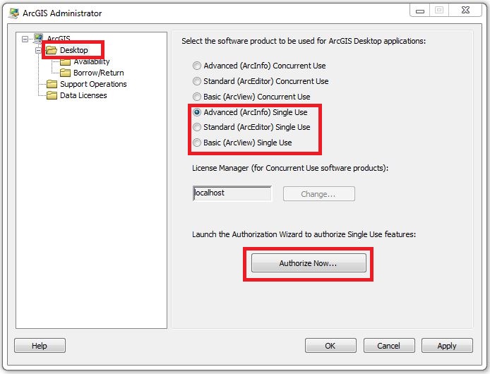 Clicking Authorize Now after selecting the software product in ArcGIS Administrator.