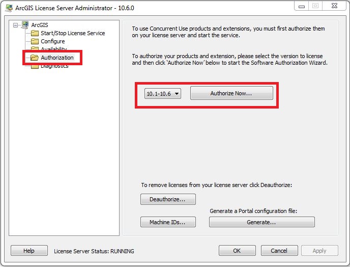 Clicking Authorize Now after selecting the version in ArcGIS Administrator.