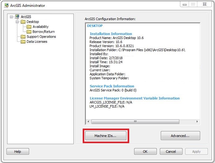 Clicking Machine ID in ArcGIS Administrator