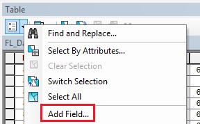 Image of accessing the add field window from the attribute table