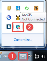 The Show hidden icons and the disconnected ArcGIS Connection icon