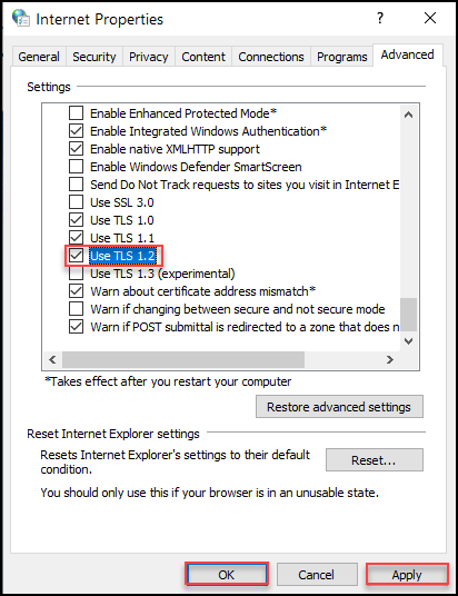 Enable the Use TLS 1.2 option to allow ArcGIS Online connection.