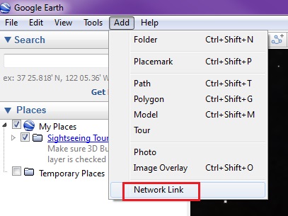 Image of adding network link on Google Earth