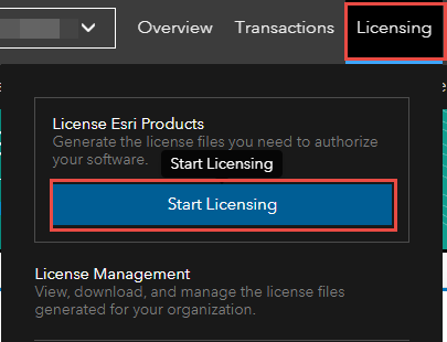 The Start Licensing option in the Licensing tab