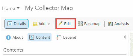 Screenshot of the Edit button for an editable feature service