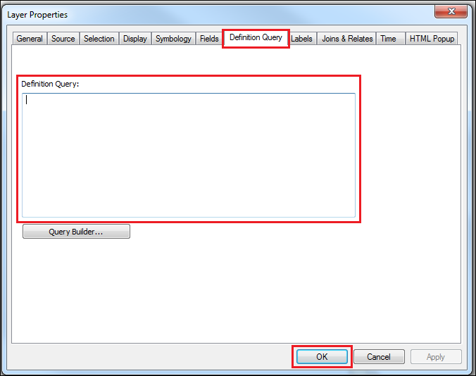 Remove query in the Layer Properties dialog box