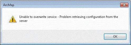 Image of the "Unable to overwrite service - Problem retrieving configuration from the server" error message box