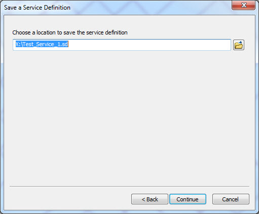 An image of selecting a location to save the service definition file.