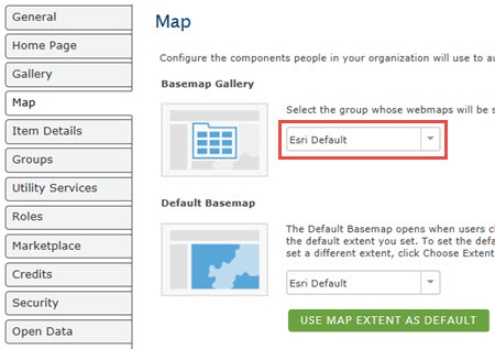 image shows the basemap gallery group.