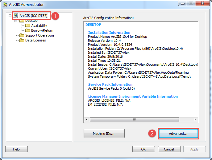 Image displays the options to select in ArcGIS Administrator.