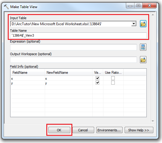 An image of the Make Table View dialog box.
