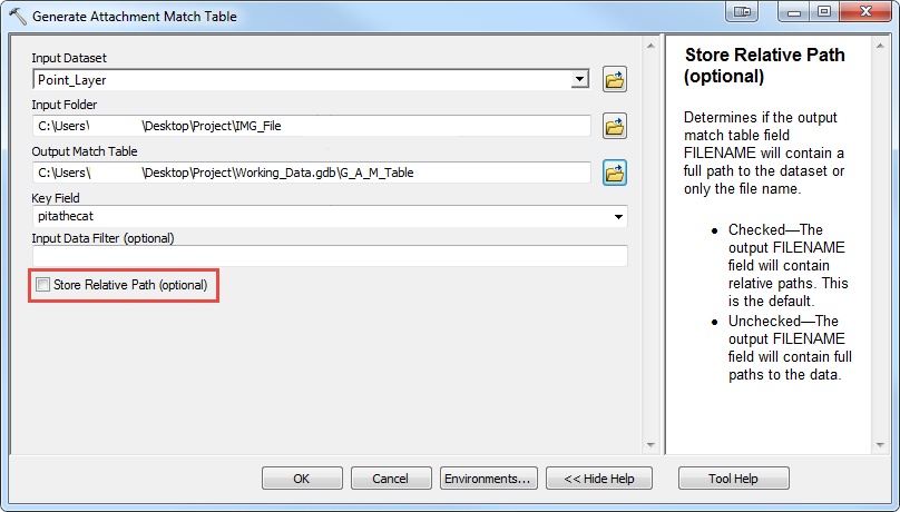 Unchech the Store Relative Path check box in the Generate Attachment Match Table tool.