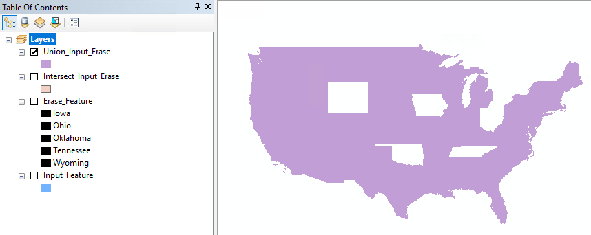 The map display after removing the overlapping areas of a polygon and the Table Of Contents