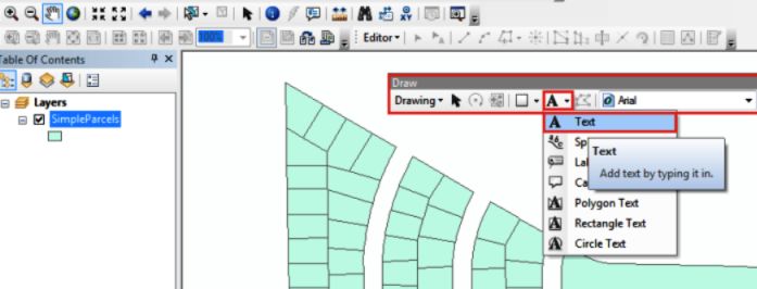 The picture shows the Text tool in the Draw toolbar