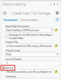 The Services field in The Create Map Tile Package tool