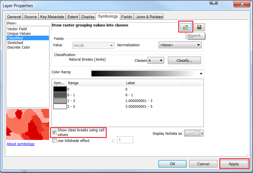 Image showing the Show class breaks using cell values check ox in the Layer Properties window