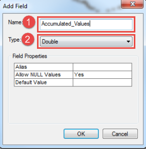Selection of name and type in Add Filed dialog box