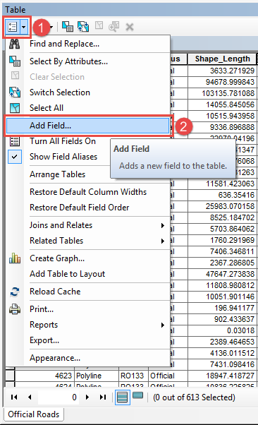 Select the attribute table add field option.